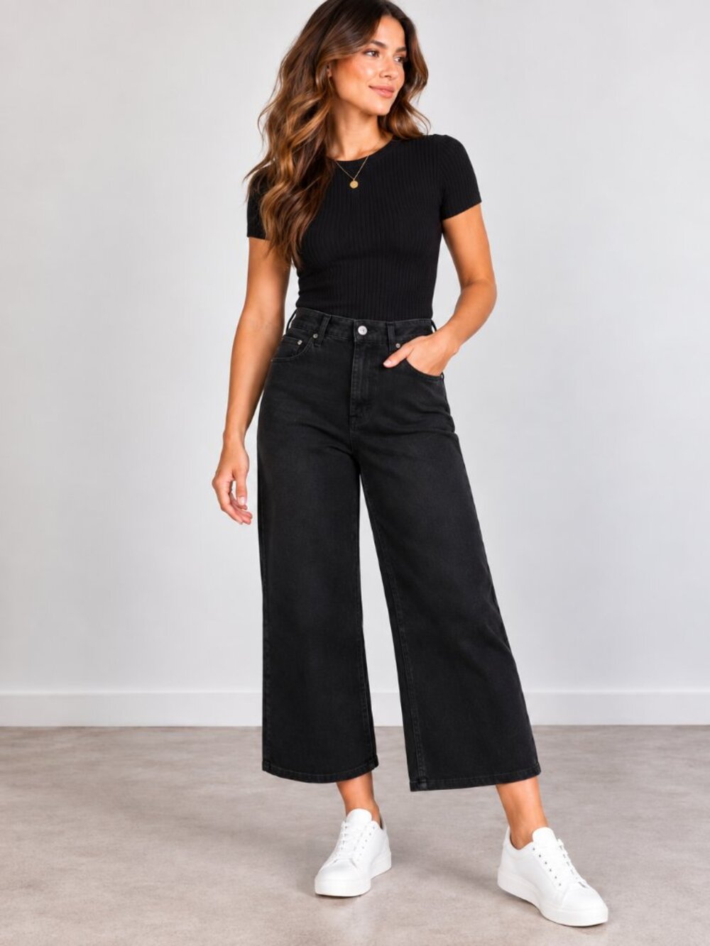 AG Jeans Saige Women’s High Rise Wide Leg Crop Jeans Black NWT Size 31